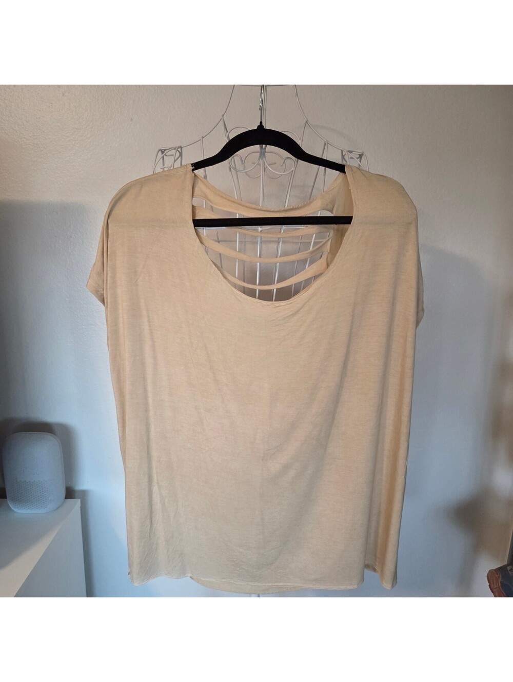 LR Fashion Beige Cotton Spandex Top with Strappy Back Detail L/XL